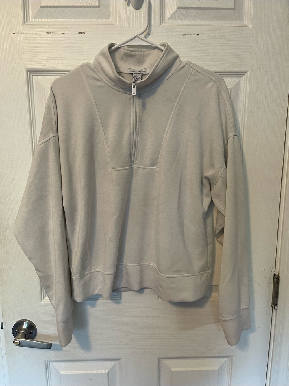 Quarter-Zip Pullover Sweatshirt in Off White